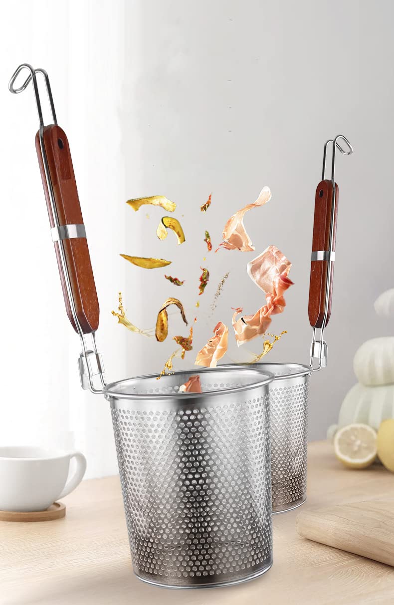 Cestelli Divisori per Pasta, Colino per Pasta in Acciaio Inox Filtro per Alimenti a Forma di Ragno a Rete, Manico in Legno per Risciacquare Pasta, Noodles, Frutta
