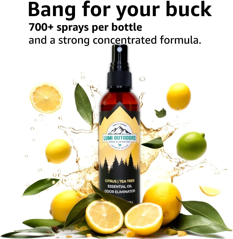 Natural Shoe Deodorizer Spray & Odor Eliminator by Lumi Outdoors - Fresh Citrus Tea Tree Essential Oil Odor Eater : Health & Household