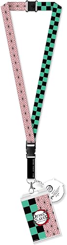 Miniatura 5 de Demon Slayer Cordón Tanjiro y Nezuko de Cosplay Manga Anime Soporte para Tarjetas de Identificación Llavero con Colgante Grande de Goma de 2"