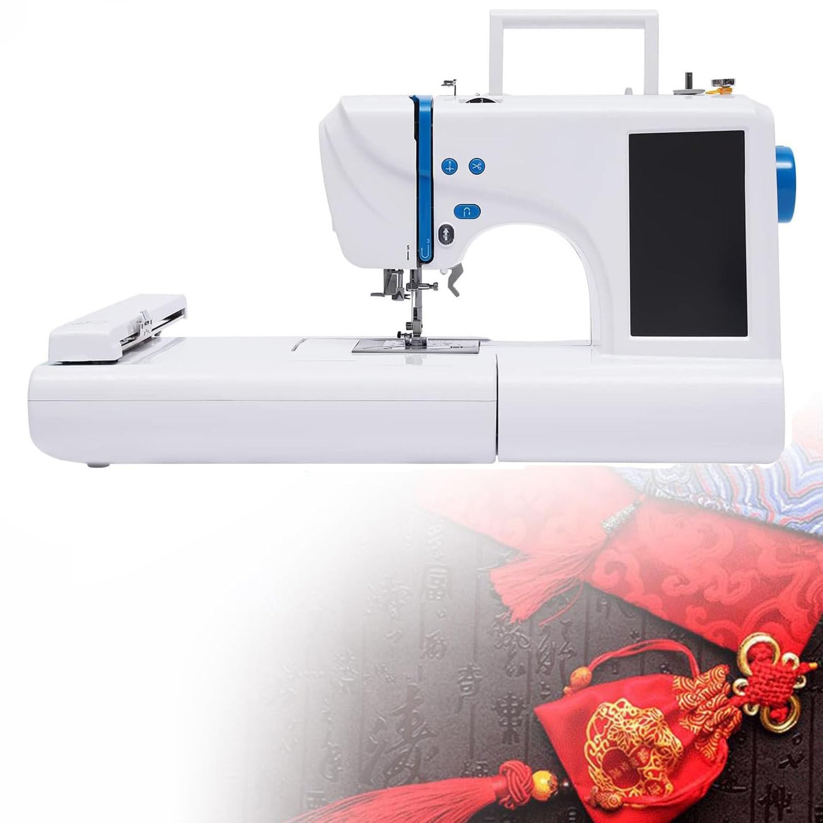 PixCy Macchina Cucire E da Ricamo,Macchina Cucire Automatica Macchina Ricamo Elettrica,75 Disegni da Ricamo Integrato,Area di Ricamo 4 "X 9.2", Touchscreen LCD da 7 ",Porta USB