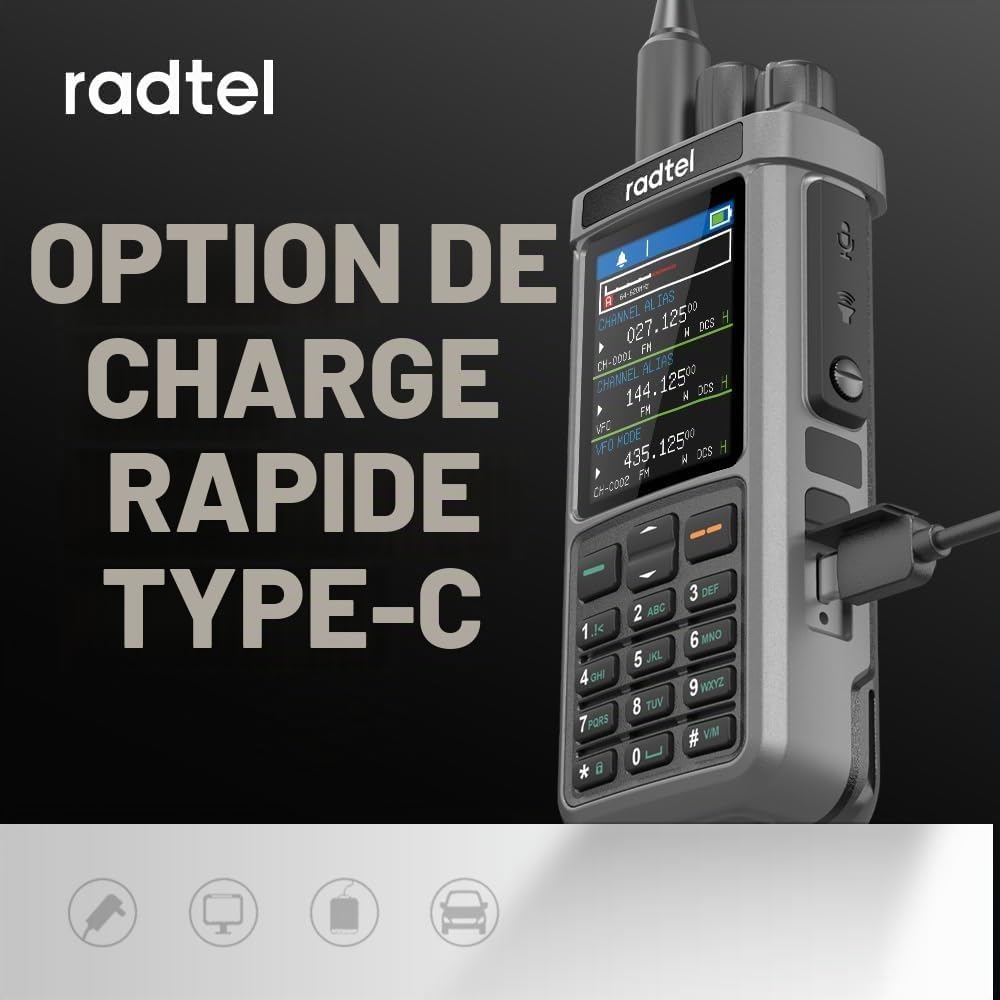 Radtel RT-880 10W Radio Amateur HF CB Récepteur SSB Talkie-Walkie 1024 Canaux avec Répéteur Interbande, Écran 2,4 Pouces, Antenne Ondes Courtes.