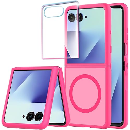 for Samsung Galaxy Z Flip 7 Magntic Case with Screen Protector,Slim-Thin Original Silicone Phone Case Cover Compatible with Magsafe,Shockproof Protective Cases for Samsung Flip 7 5G,Hot Pink