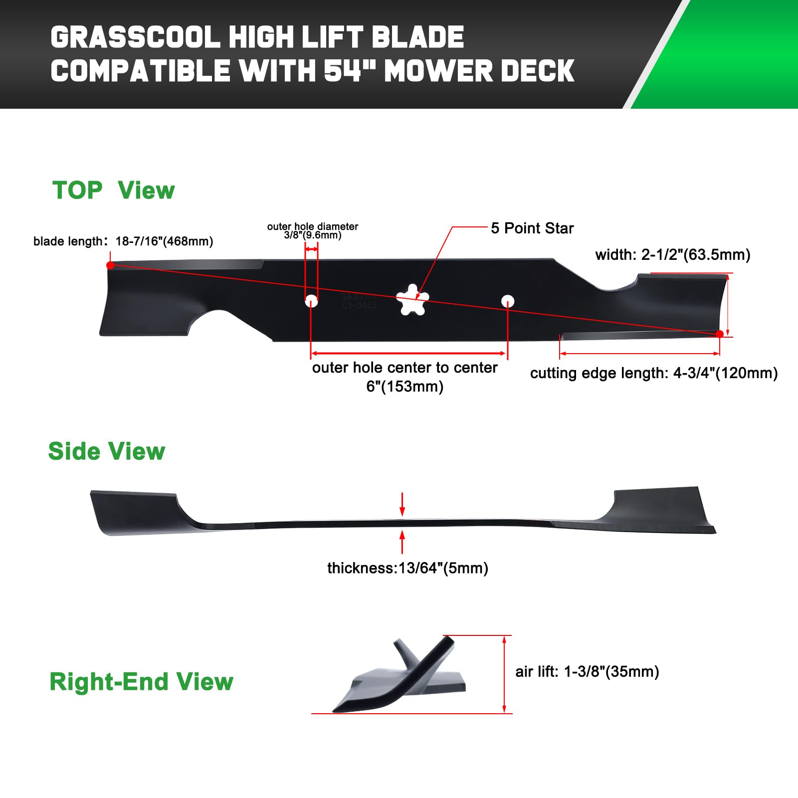Amazon.com : Grasscool Z254F 54 inch High Lift Blades for Hus