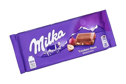 Milka Alpine Barras de chocolate con leche con pasas y avellanas 352-ounce Pack de 10