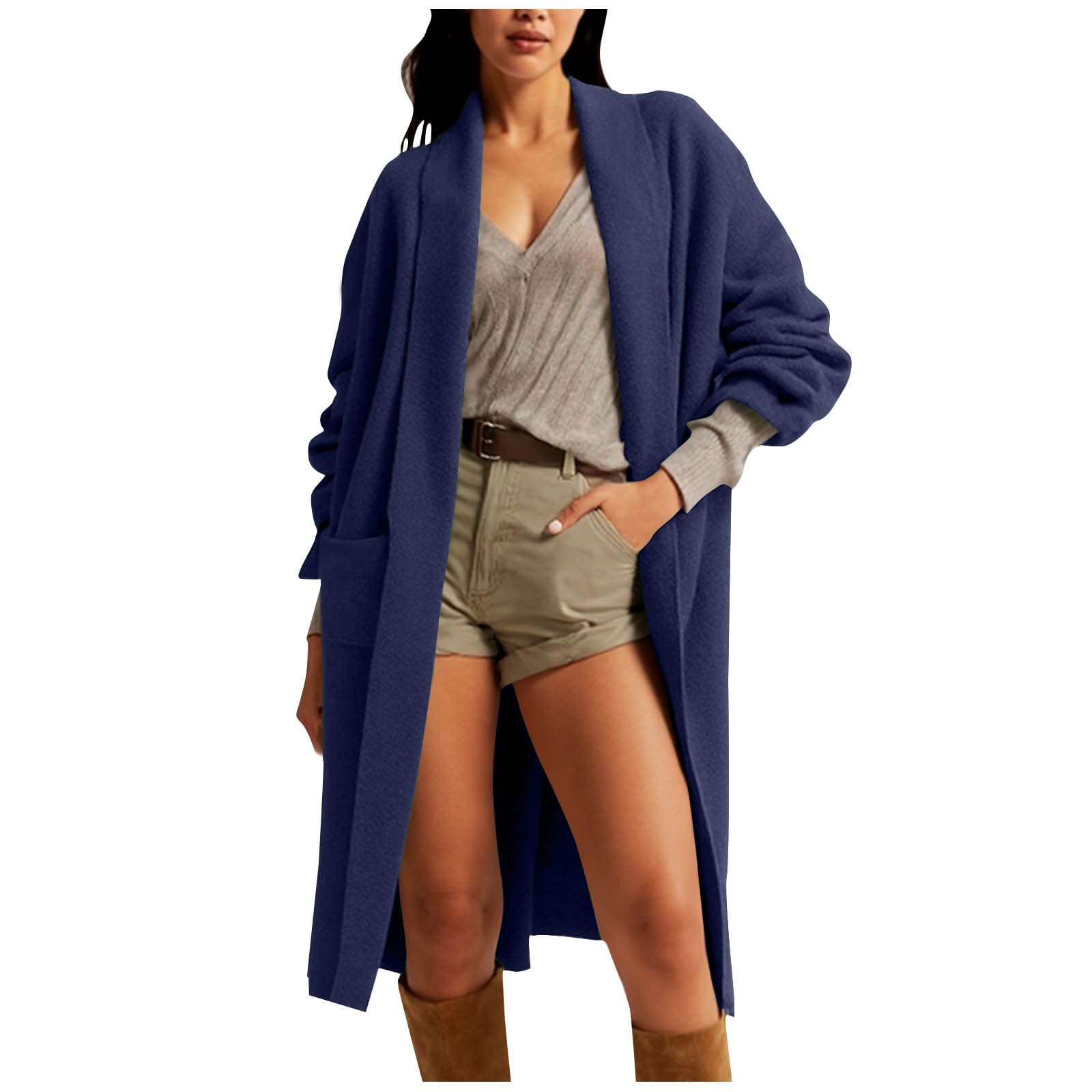 Long Cardigan Sweaters for Women Trendy Shawl Collar Open Front Long Sleeve Cardigans Coat Outerwear with Pockets