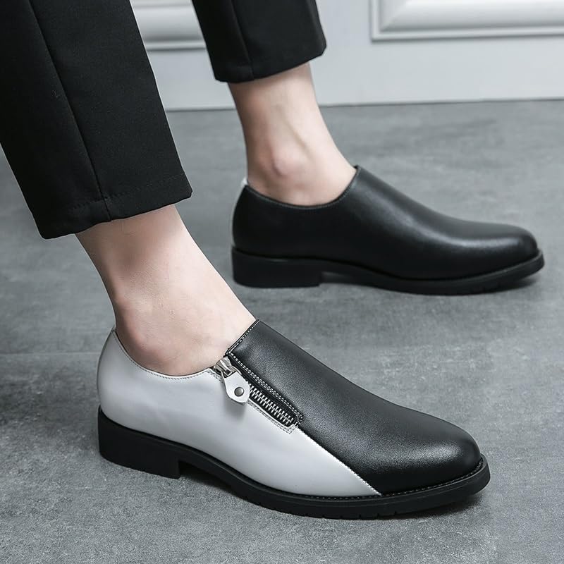 Dress Shoes for Men Slip On Round Toe PU Leather with Side Zipper Oxford Shoes Slip Resistant Block Heel Rubber Sole Non Slip Outdoor2