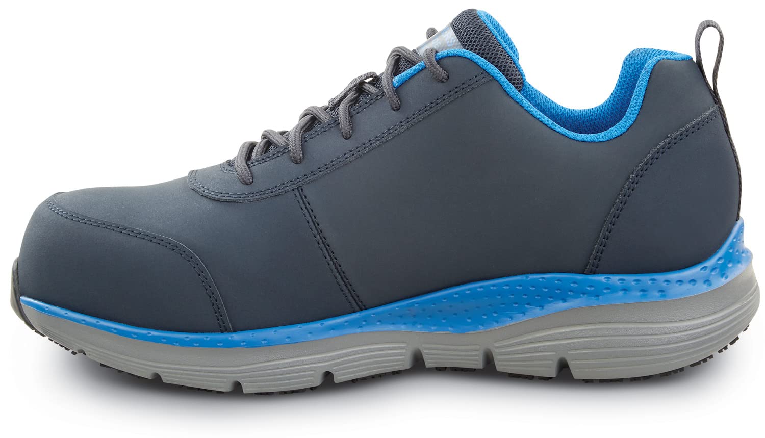 Skechers Work Arch Fit Beau, męski, sportowy styl, stopowy nosek, EH, MaxTrax antypoślizgowe, buty robocze, Granat / jasnoniebieski, 42.5 EU