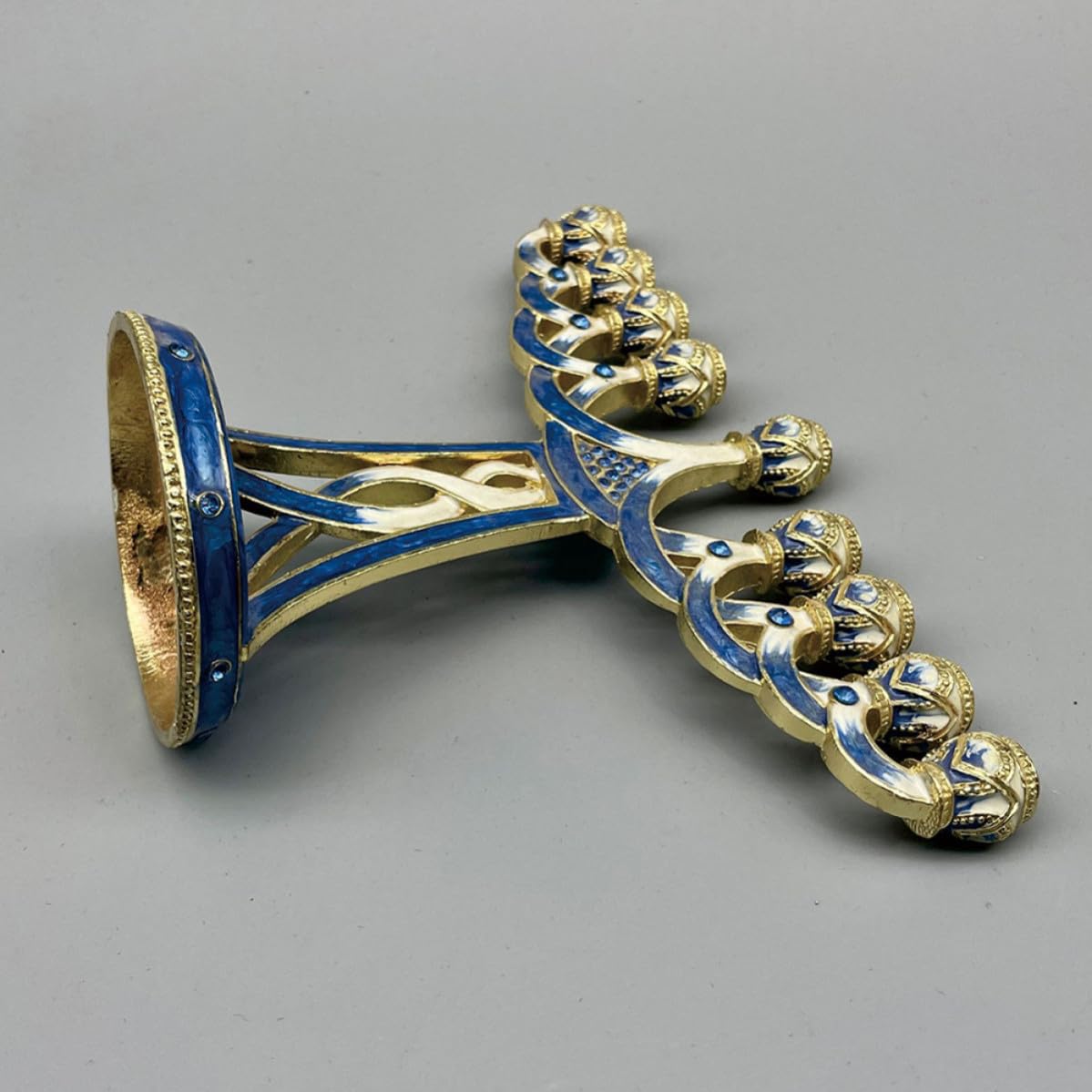 Menorah Candelabro Vintage a 9 Bracci in Metallo Blu