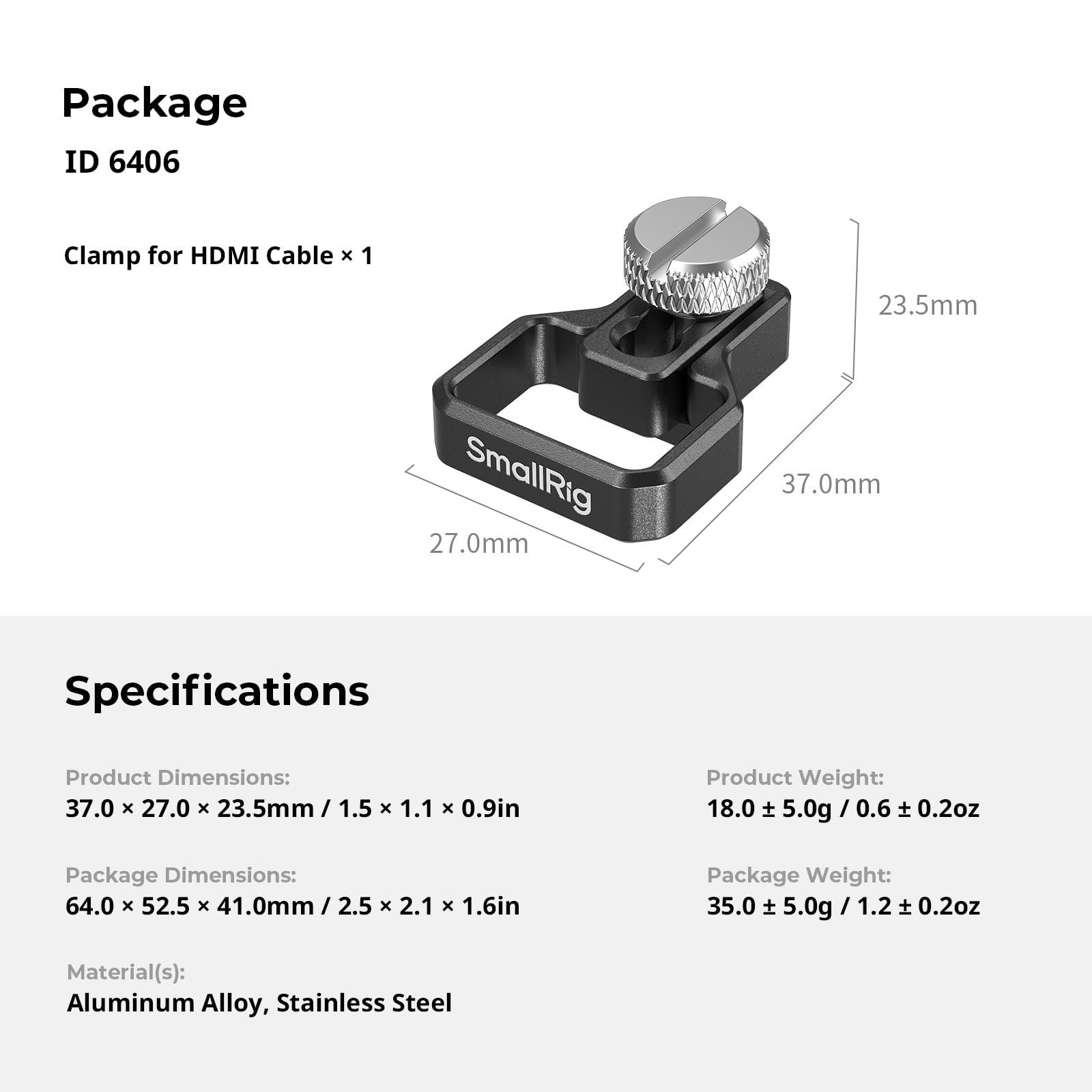 SMALLRIG Zacisk do kabla HDMI do klatek do Sony Alpha 7 V / 7 IV 6406