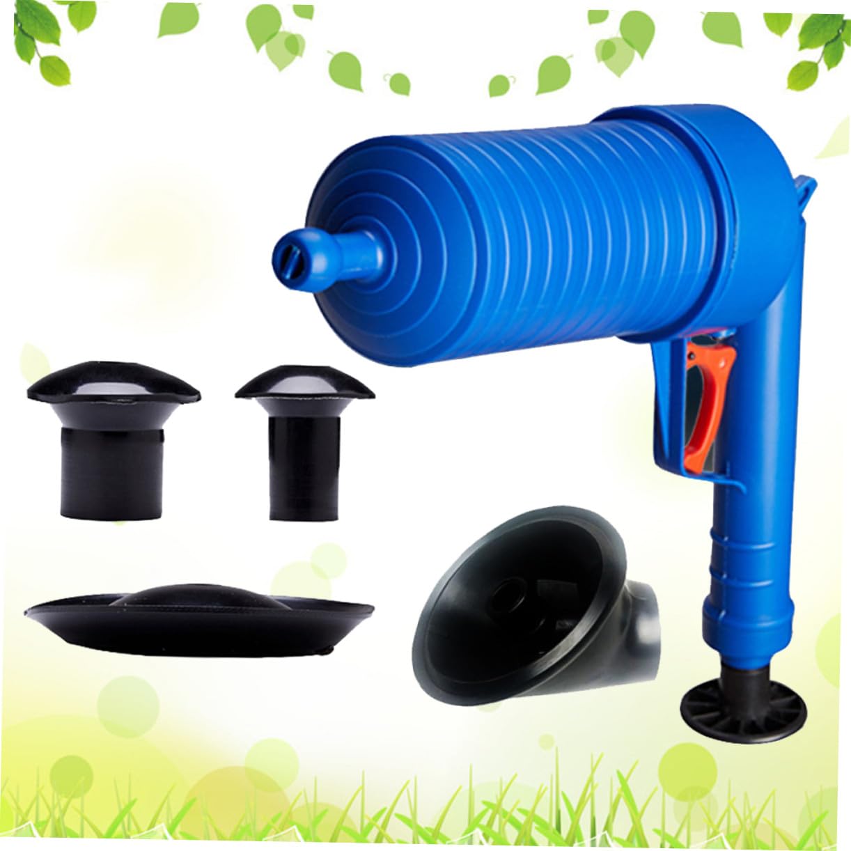 Déboucheur à Air Comprimé avec Ventouse et Brosse Kit pour Nettoyage de Canalisations Toilettes et Évier Bleu
