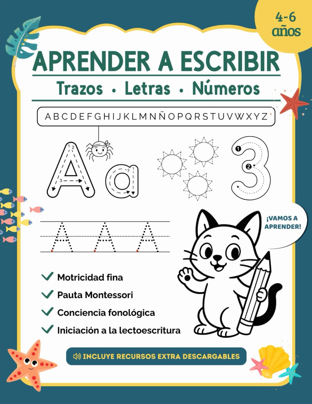 Aprender a Escribir: Cuaderno de Caligrafía y Lectura Montessori para niños de 4–7 años