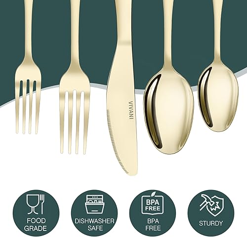Miniatura 8 de Islay - Juego de cubiertos de acero inoxidable para 8, 40 piezas, color dorado champán, apto para lavavajillas