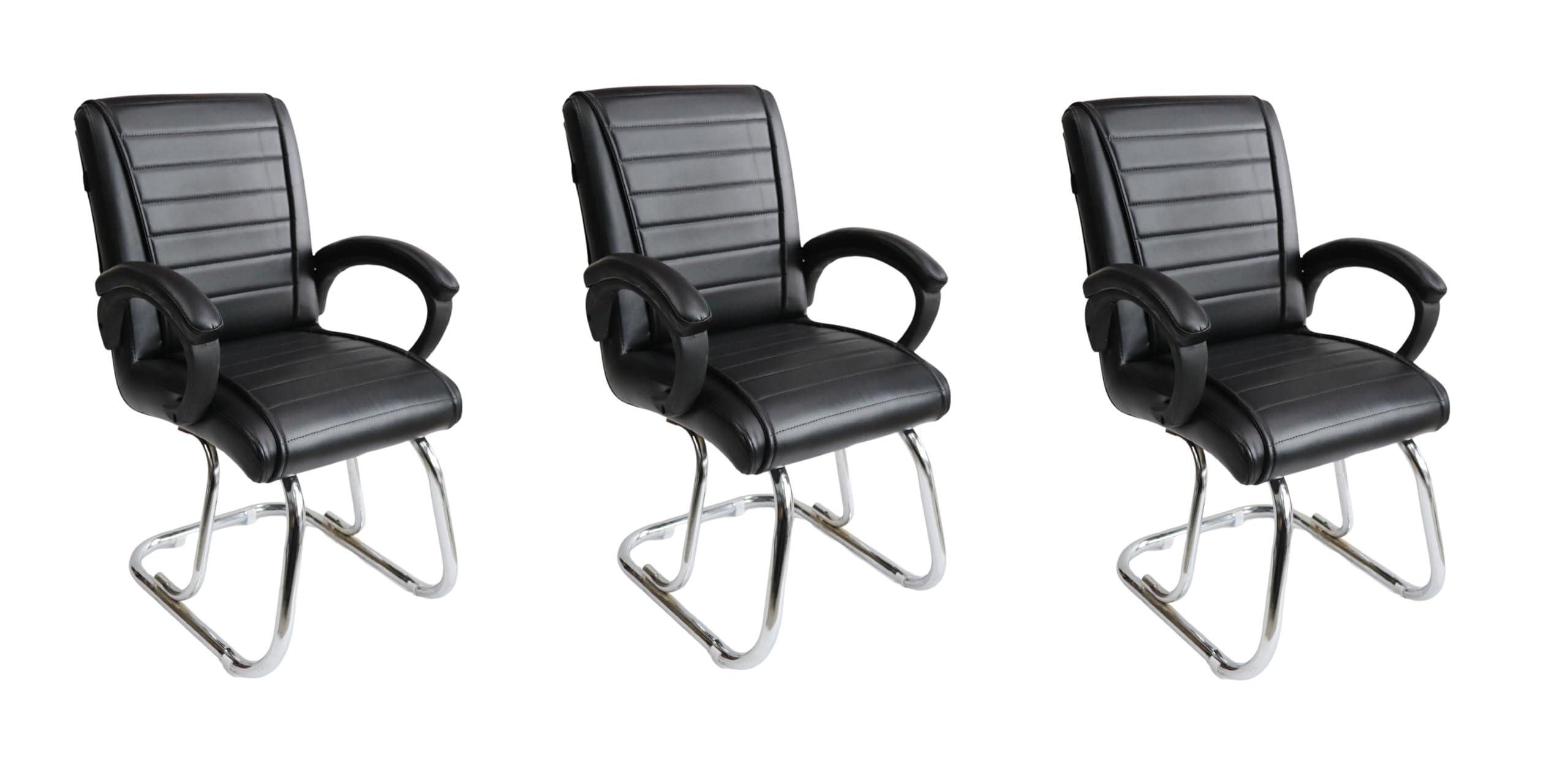 TARUN GRAMUDYOG Special Director Principal Manager Office Visitor with arm Rest with Double Pipe Frame and Cushioned seat Back, Pack of 3 (Black)
