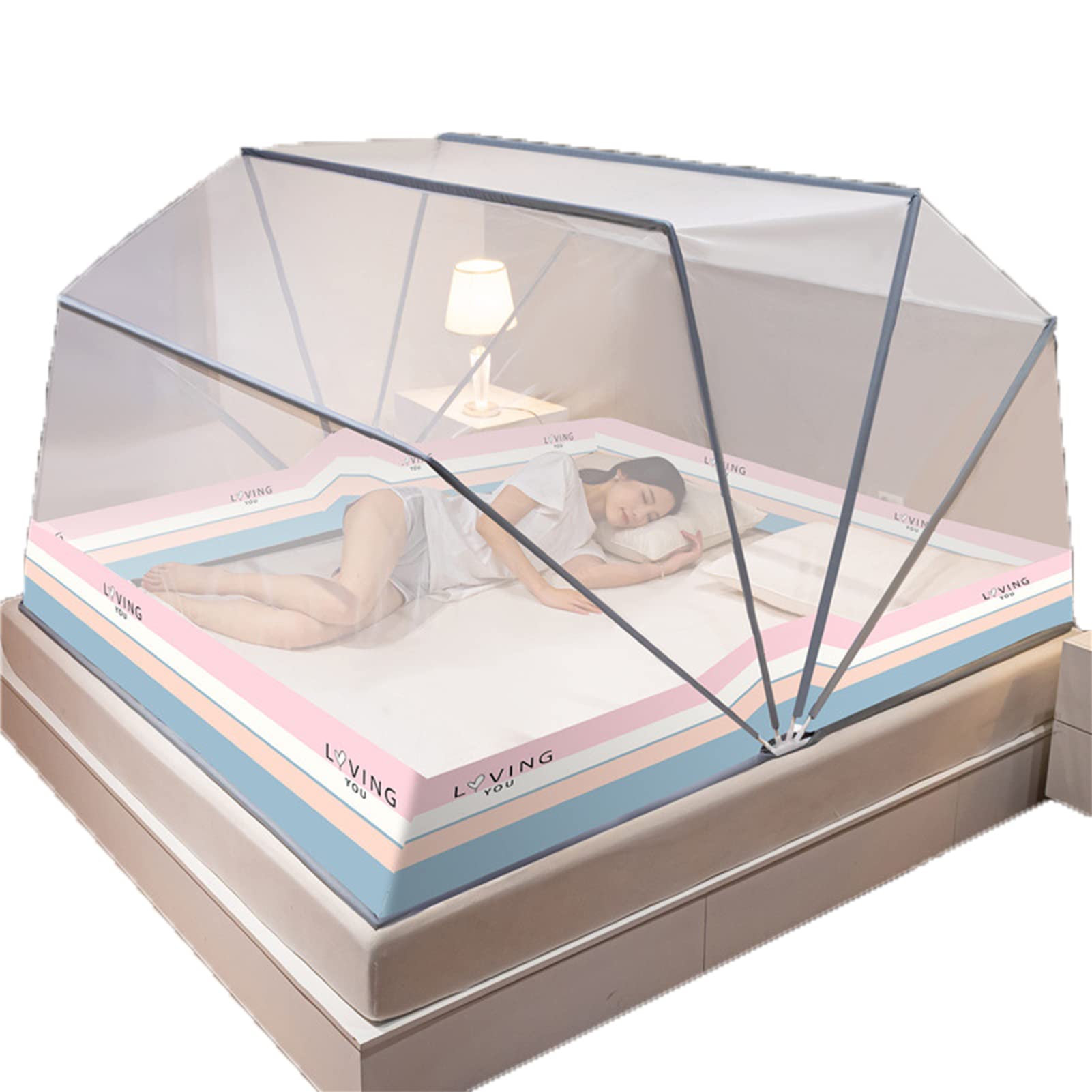 GJMSSMY Folding Mosquito Net,Heightened Adult Mosquito Net Convenient Breathable Bed Canopy Camping Unisex 6 Brackets Sleeping Net Easy to Install And Wash,B,135 * 190 * 100CM