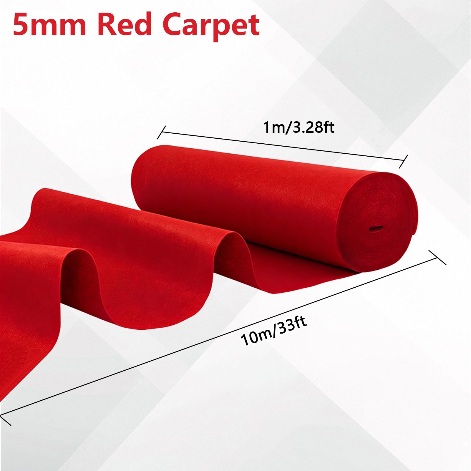 1 x 10m Roter Teppich Läufer, Hochzeitsteppich Dicke 5,5 mm, Wiederverwendbarer, Rutschfester Eventteppic für Hochzeit, Party, Zeremonie Dekoration