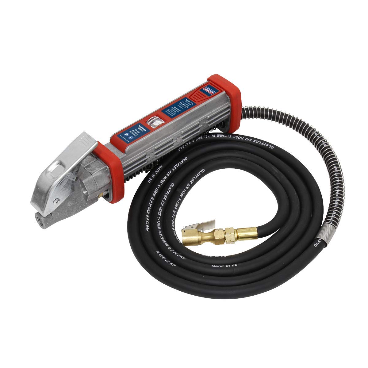Sealey SA372 Tyre Inflator 2.7m Hose with Clip-On Connector
