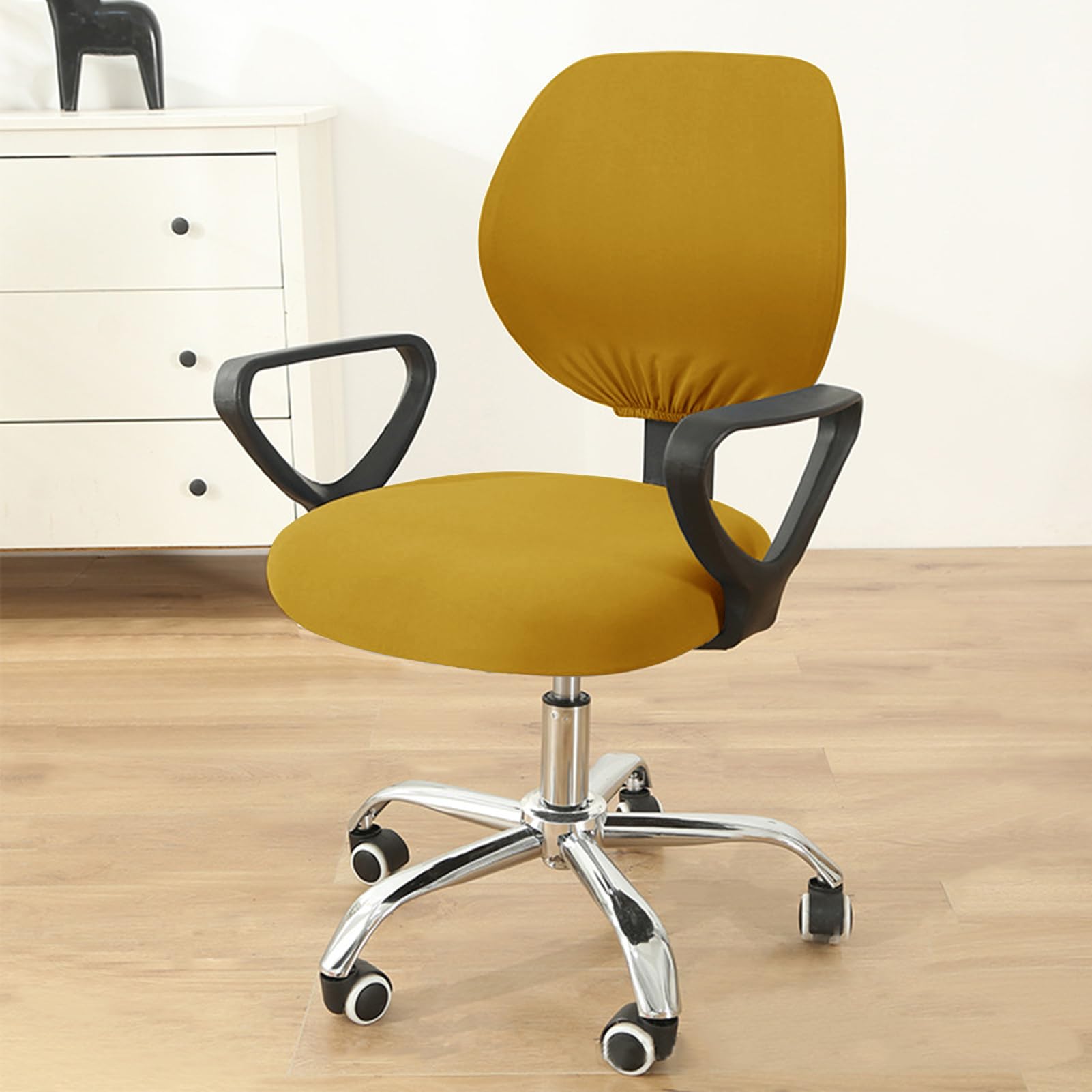 Housse de Chaise de Bureau Extensible Universelle Lavable - 2 Pièces Extensibles en Tissu Spandex - Protection Amovible Moderne sans Accoudoirs (Curcuma,6 Pièces)