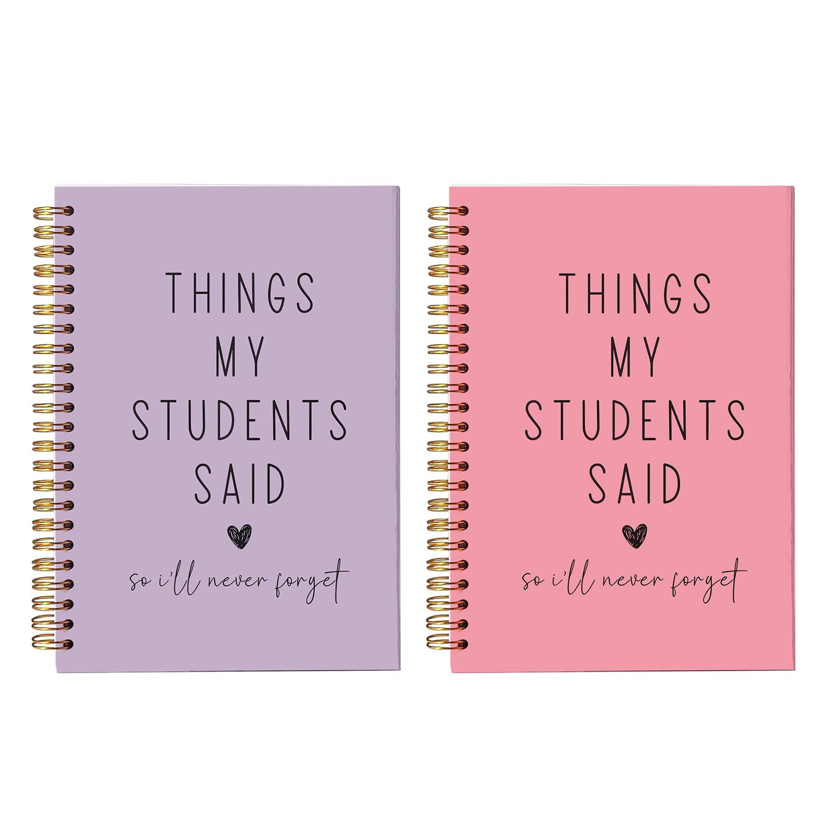 bitCNY Funny Teacher Gift Notebook Set of 2, Things My Students Said Teacher Appreciation Journal, Lined A5 Spiral Notebook, 5.5 x 8.3 Inches, 80 Pages, Lavender & Pink Keepsake for Teachers 814 Lavender + Pink