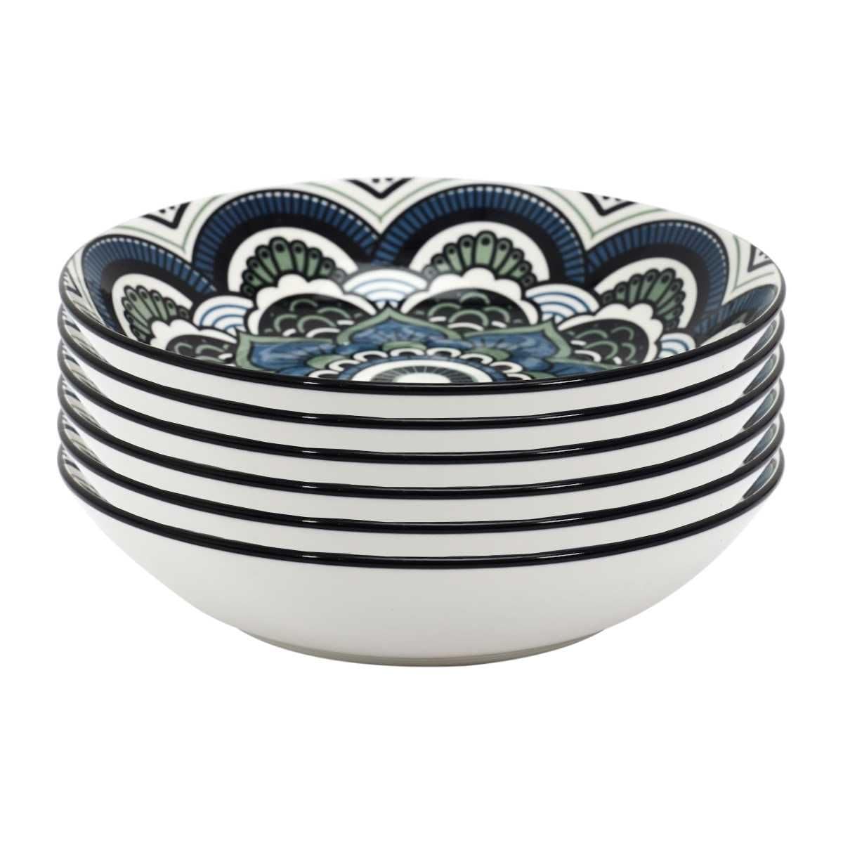 Set de 6 assiettes creuses en porcelaine bleu mandala (Ø20cm) - MANDALA