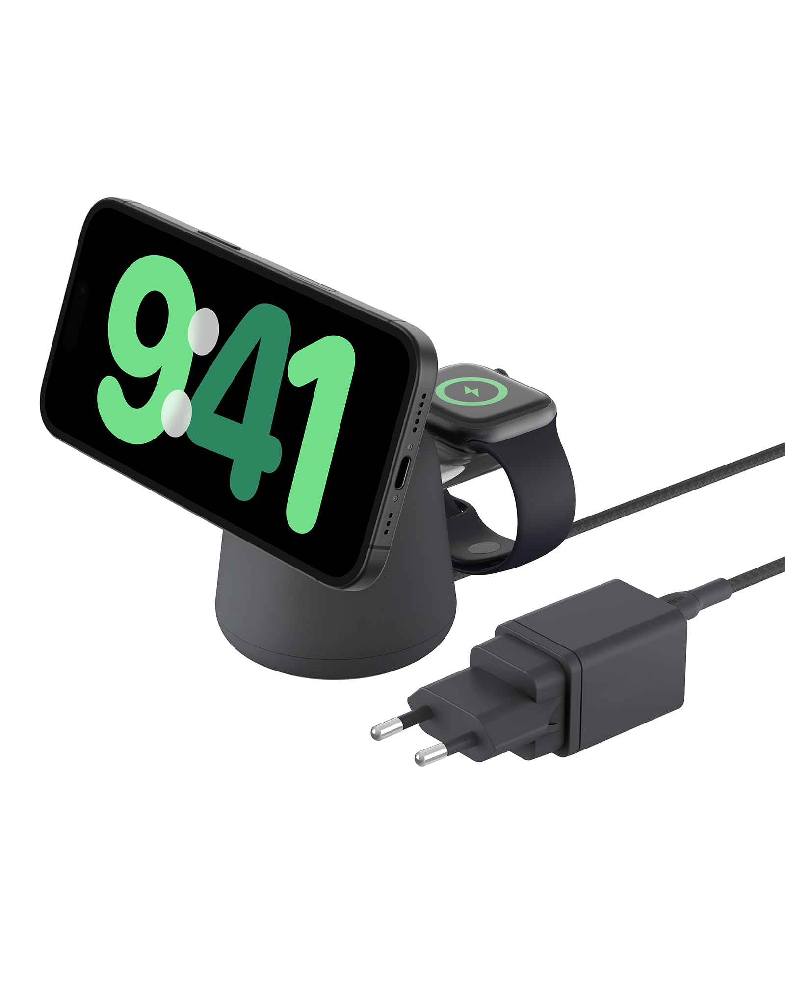 Belkin BoostCharge Pro Dock di ricarica wireless 2 in 1 con MagSafe 15 W, caricabatteria rapido per iPhone, stand compatibile con iPhone 16, 15, 14, 13 e 12, AirPods e altri dispositivi con MagSafe