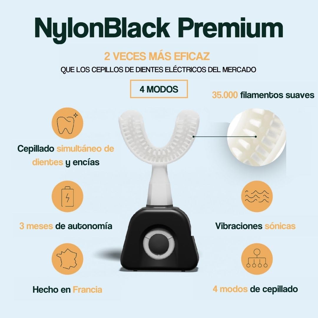 Y-Brush – Cepillo de dientes eléctrico – Cepillo en Y – 3 meses de duración – Pack NylonBlack Premium