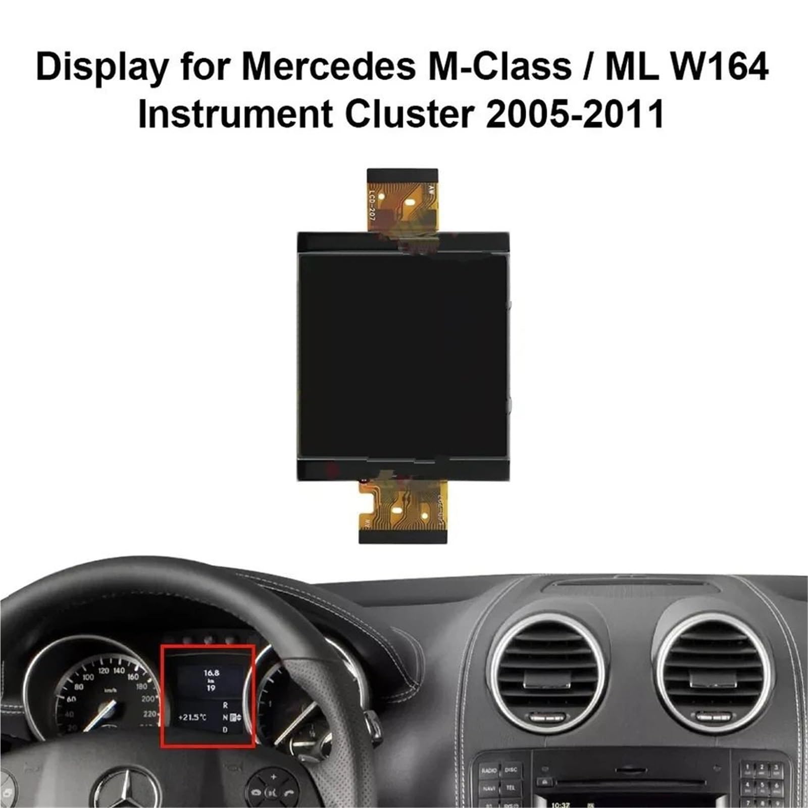 Tacómetro Compatible con Mercedes GL X164, ML W164, Clase R W251, panel de instrumentos con pantalla LCD.