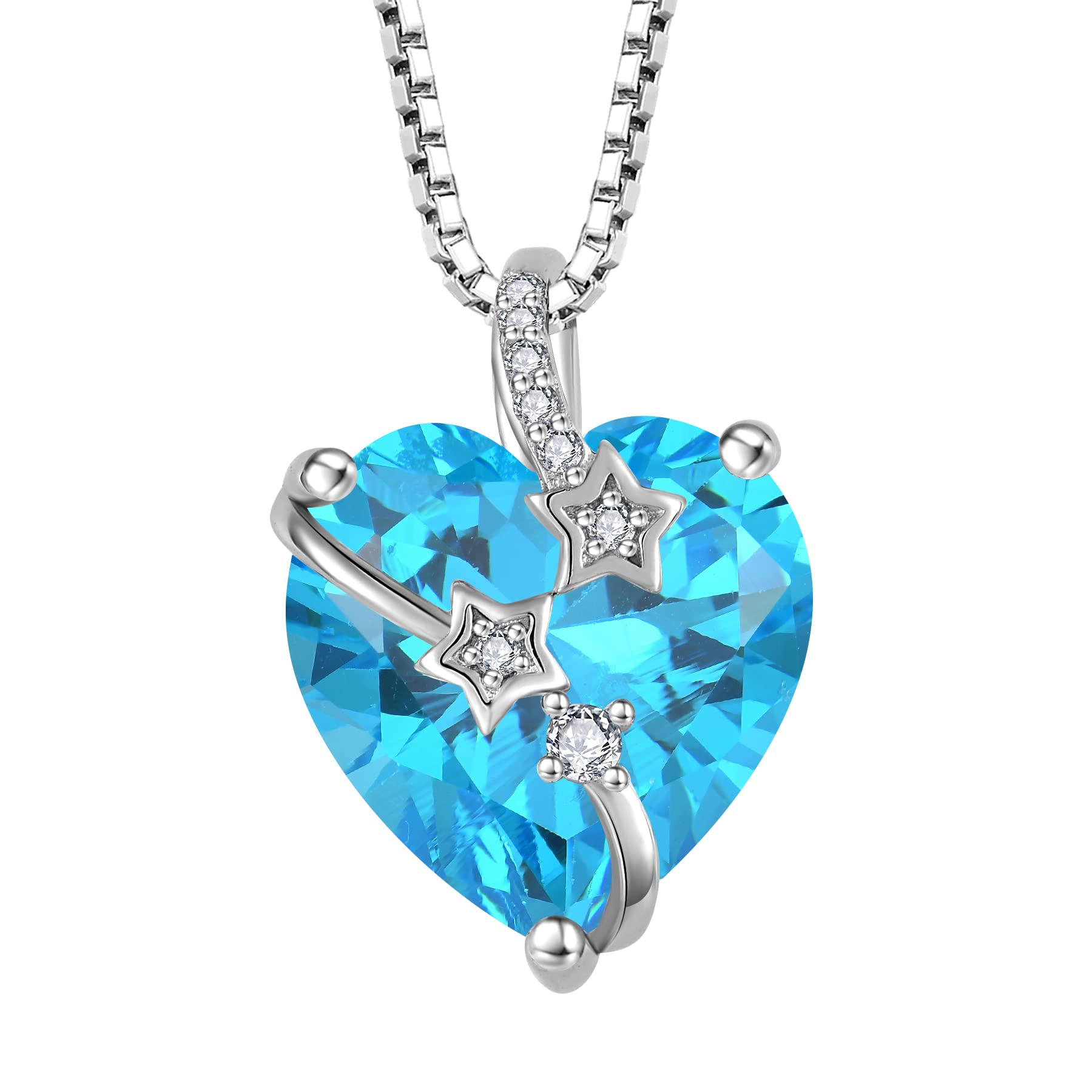 STARCHENIE Heart Birthstone Necklace for Women 925 Sterling Silver Star Heart Pendant Jewelry Gift for her