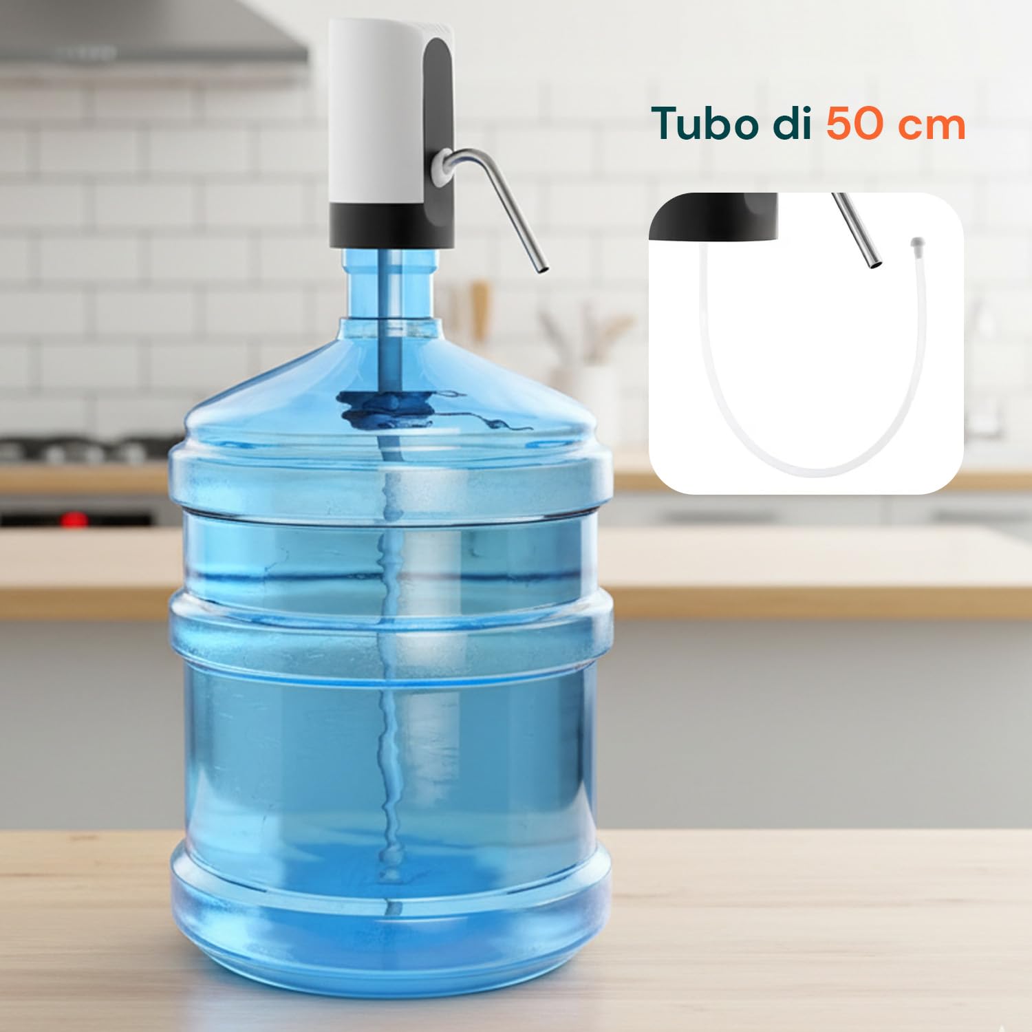 Avilia Dispenser Acqua Elettrico Pompa USB per Boccioni 5L 8L 20L Erogatore Automatico Beccuccio Inox Tubo Silicone Alimentare