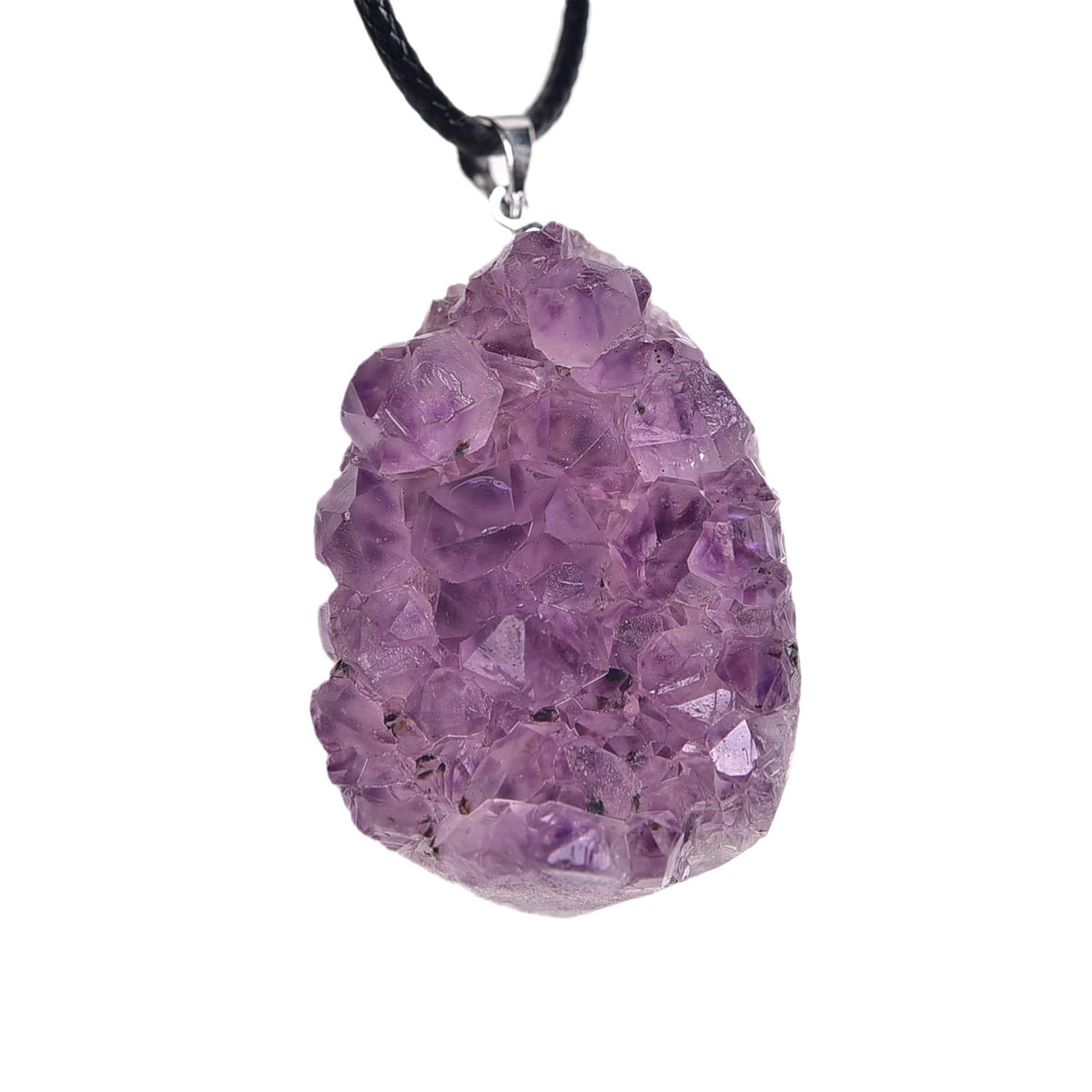 Hhhxkkuo Natural Uruguayan Amethyst Cluster Raw Stone Pendant Teardrop Crystal Necklace Charm Deep Purple Healing Energy Jewelry Unique Spiritual Gift