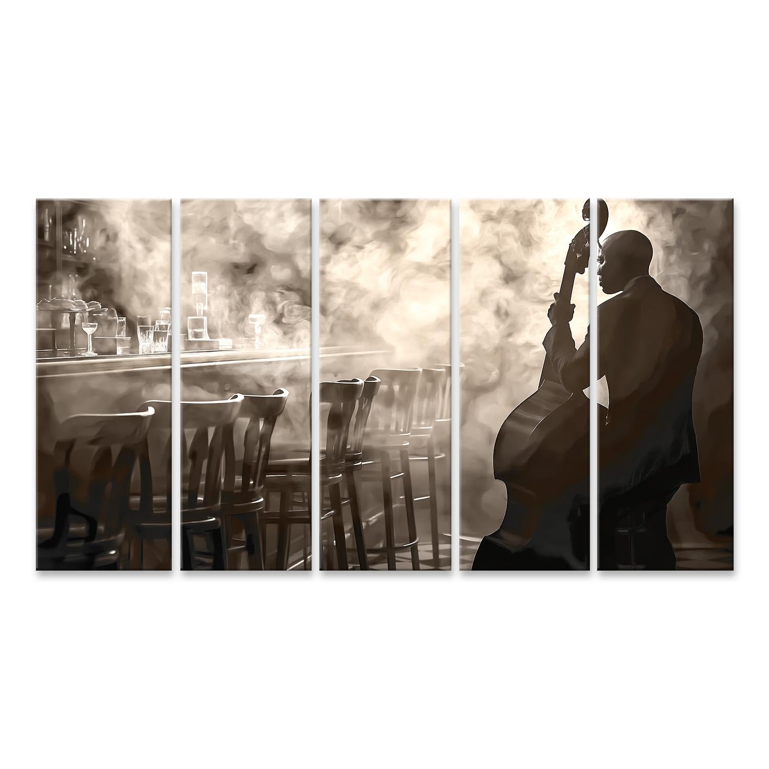 islandburner Quadro su tela nostalgico jazz club stampa artistica per elegante decorazione da bar – perfetto per gli amanti della musica – 5 pezzi XXL
