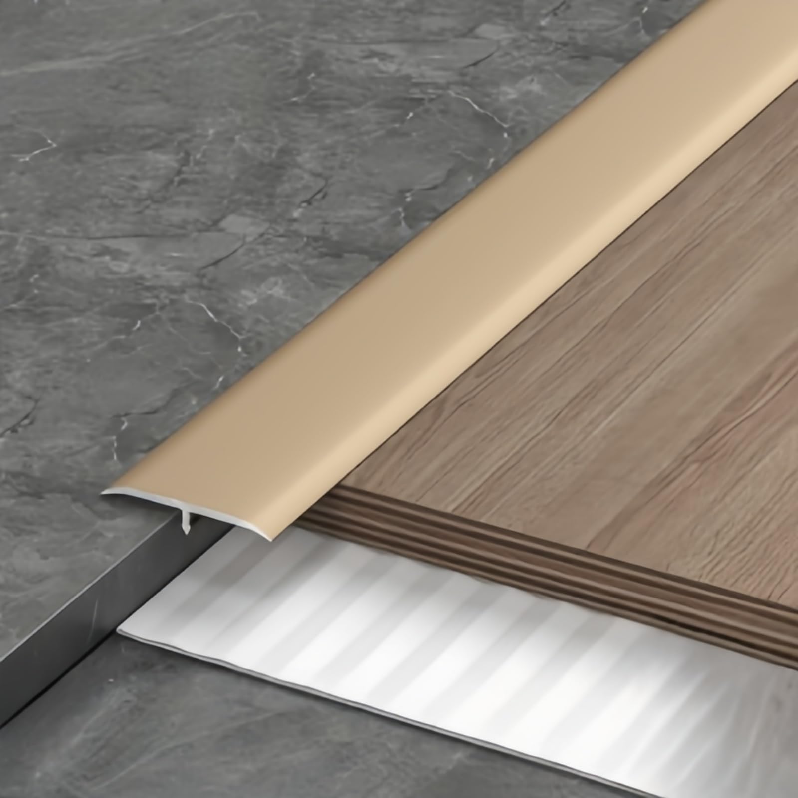 Jonction Carrelage Parquet Profil en T Seuil De Porte Aluminium 90cm* 3 Pièces Barre De Seuil Plate Parfait pour Les Bords De Carrelage, Sol en Bois Ou Moquette(Style 7)