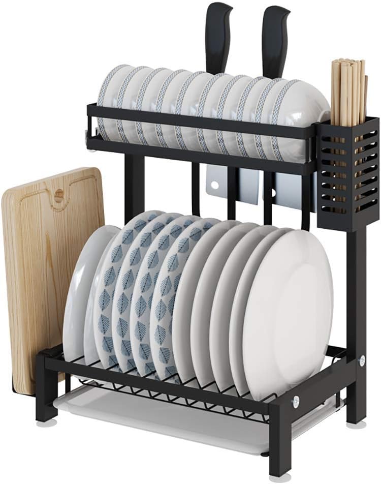 Black Stainless Steel Double-Layer Drain Dish Rack Kitchen Storage Storage Rack 35 * 22 * 40.7Cm.