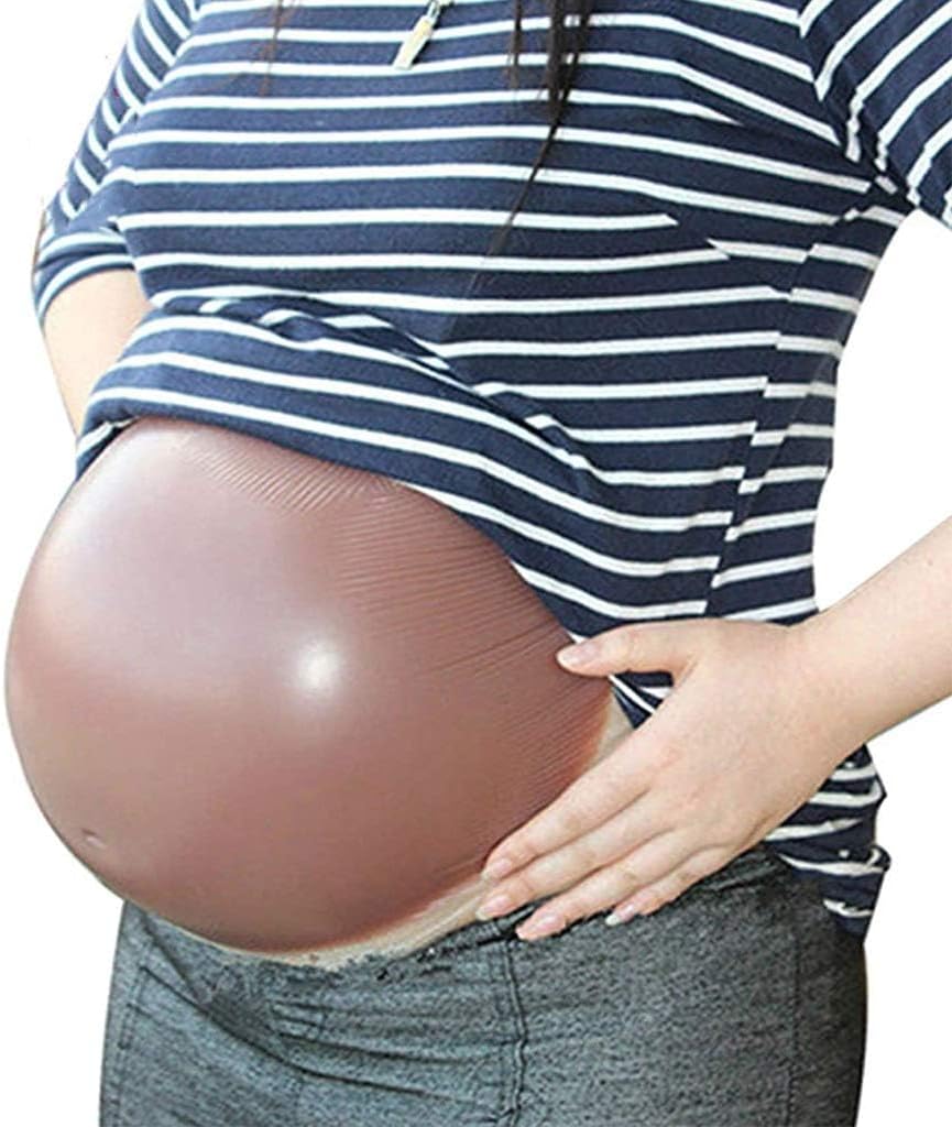 Actor Prop, False Pregnant, Real Feel Fake Pregnant Belly, Adult Belly Soft Silicone Fake Pregnancy Bump for Costumes Cosplay Cross Dressing, 4-5 months-1500g,Brown