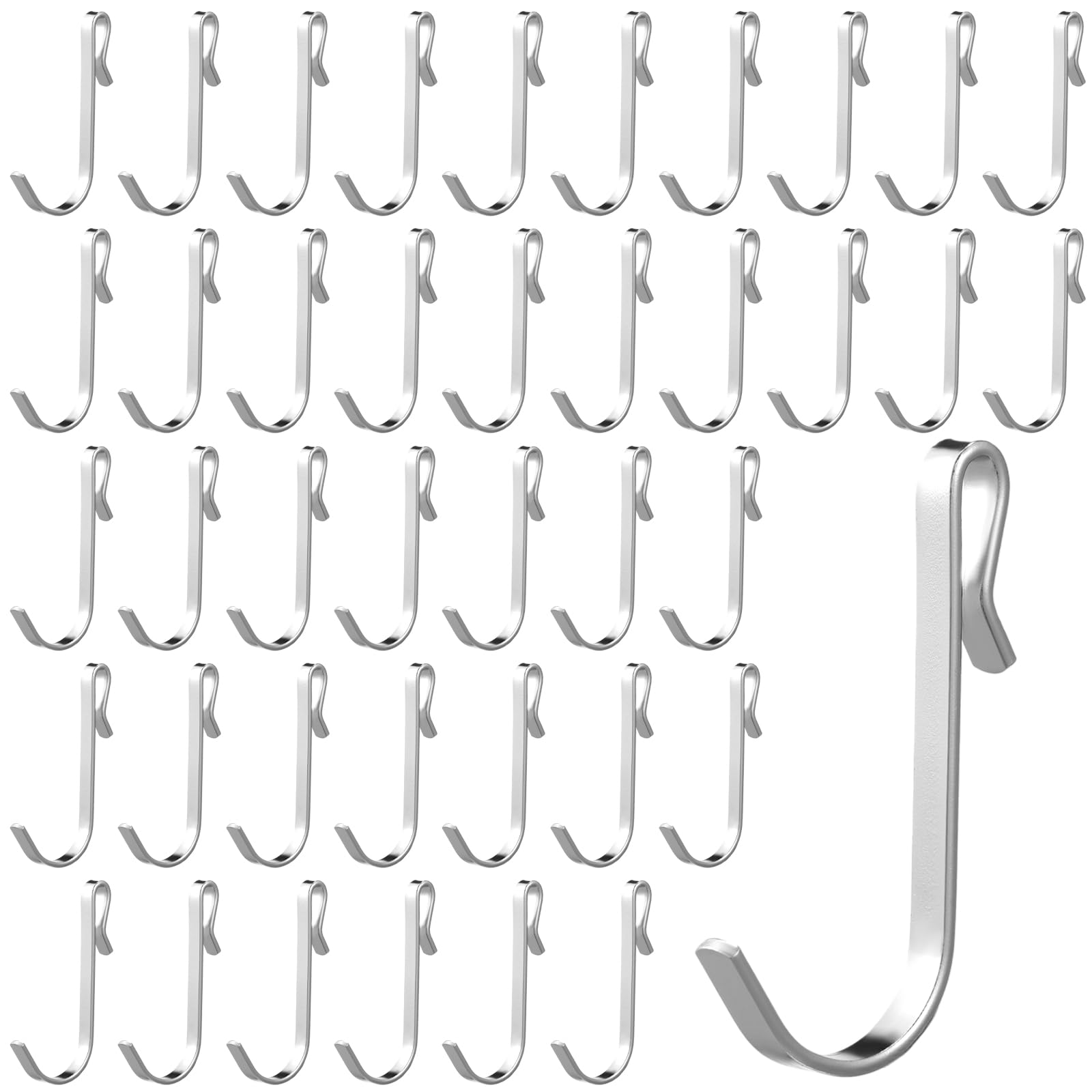 Lyrow 40 Pcs J Hook for Wire Shelving Hooks Stainless Steel Hanger Clip on Metal Wire Rack Hanging Sink Grid Hook for Display Kitchen Bedroom Office Shelf Pots Kitchenware Shirts(Silver)