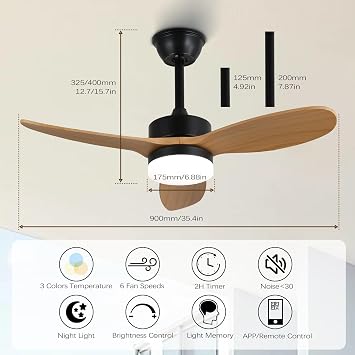36 Inch Farmhouse Ceiling Fan With Light Dimmable Black