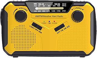 HOMSFOU Radio Meteorológica Multifunción - Radio de Emergencia con Manivela, Solar, USB, Portátil para Camping, Senderismo y Emergencias (Negro/Amarillo)