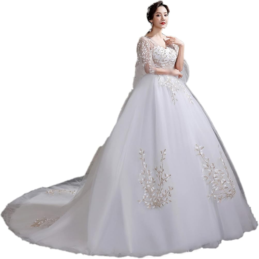 Amazon | [lsjdln] ロングウェディングドレス ボリュウム 刺繍