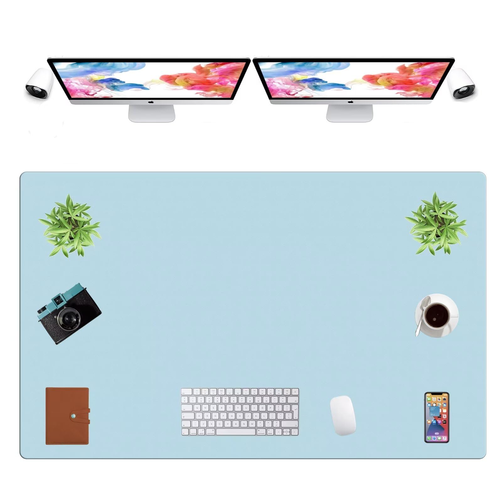 LL-COEUR Extra Large PU Leather Desk Mat Large Mouse Pad XXL Waterproof Table Mat Office Laptop Writing Pad (51.2 x 31.5 inch, Sky Blue)