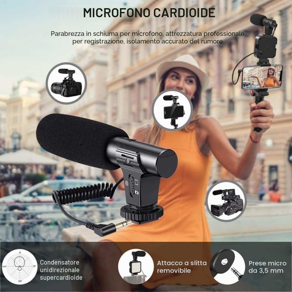 Kit video per smartphone professionale, kit per telefono, include luce LED, microfono, supporto e treppiede, compatibile con iPhone, Android, Youtube, TikTok, Vlog, Live Streaming