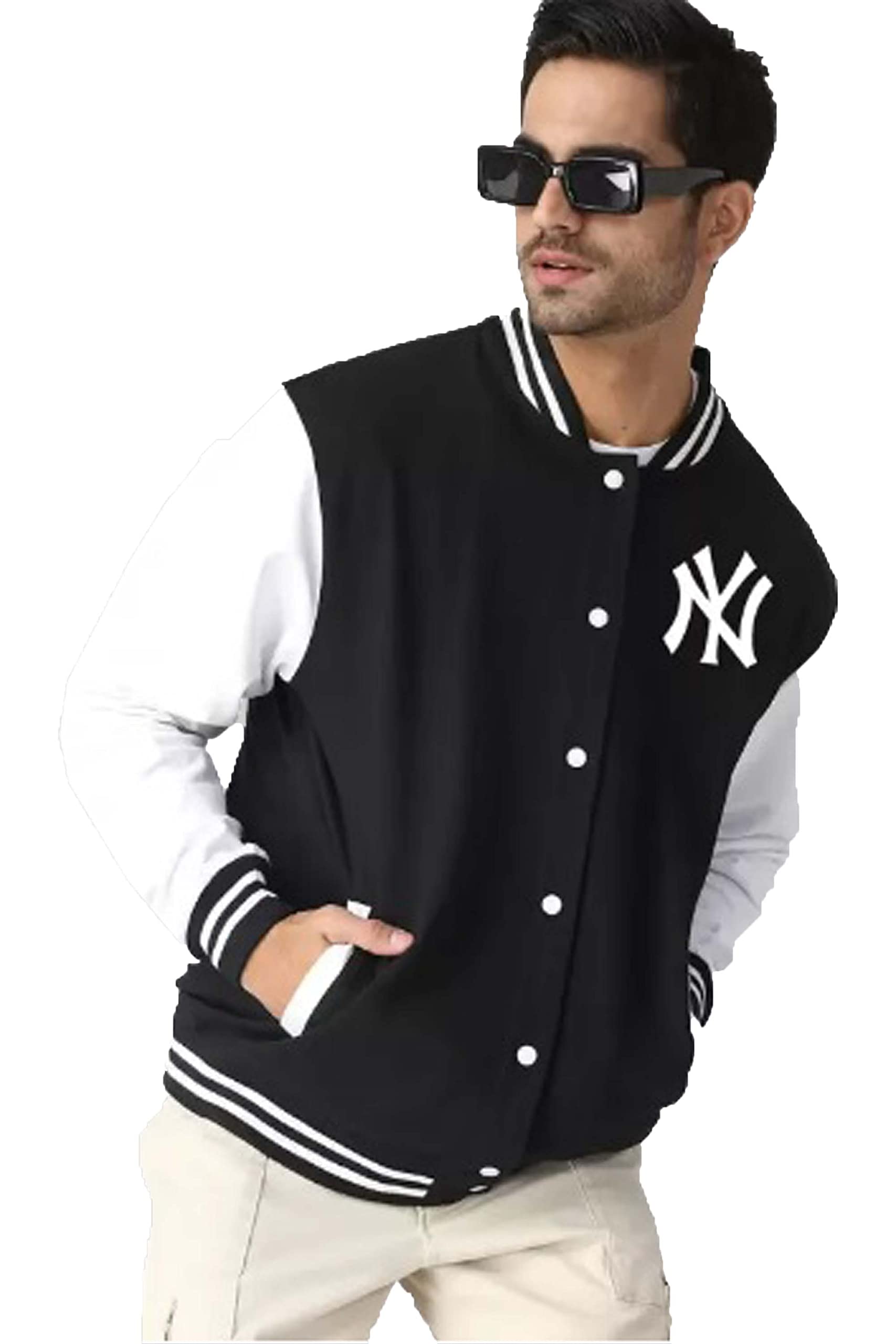 CLOTHINK INDIA, Varsity Jacket for men and women (Black and White Color, NY Style)