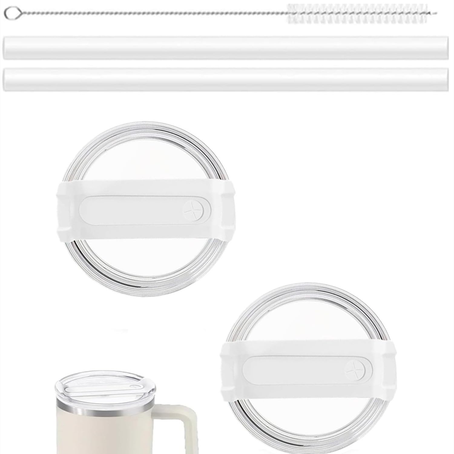 30 OZ Tumbler Lid Replacement Fit for Stanley Cup, 2 Pack Flip Straw Replacement Lids with 2 Straws for 30 OZ Tumbler, Spill Proof Tumbler Lids for