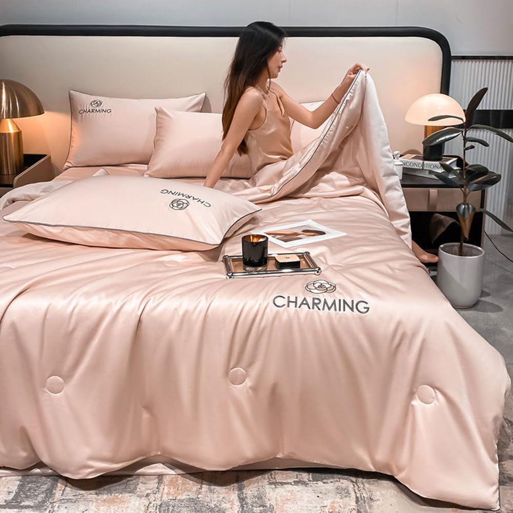 SAYEYBU Summer Simple Ice Silk Quilt, Premium Cool Ice Silk Summer Comforters, Washable Ice Silk Simple Air Conditioning Comfoter Quilt Blanket Air Conditioning Quilts for Sleeping,C4,150x200cm