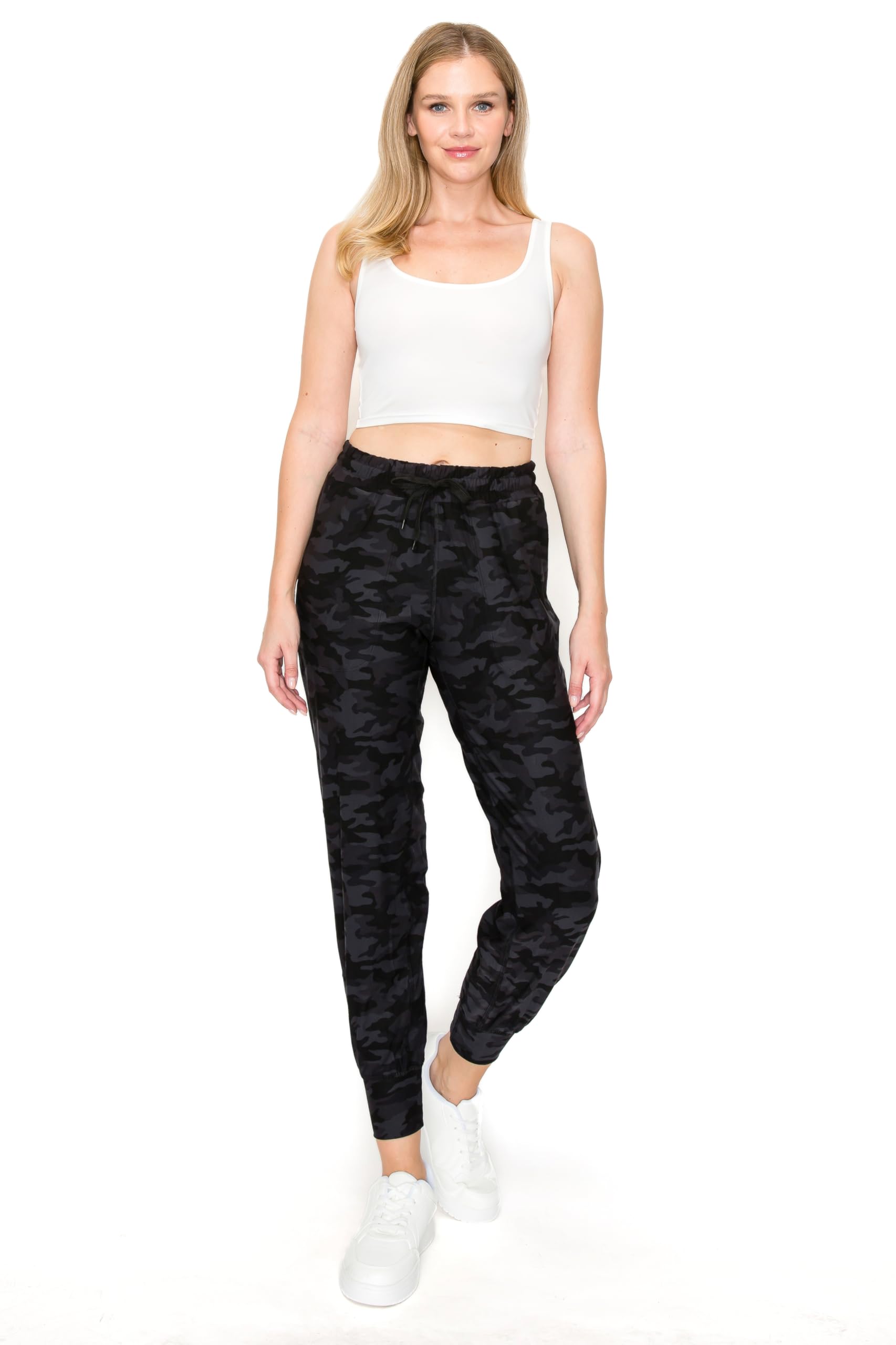 Leggings Depot ActiveFlex Damskie spodnie dresowe typu jogger do jogi, z kieszeniami, czarny kamuflaż, S