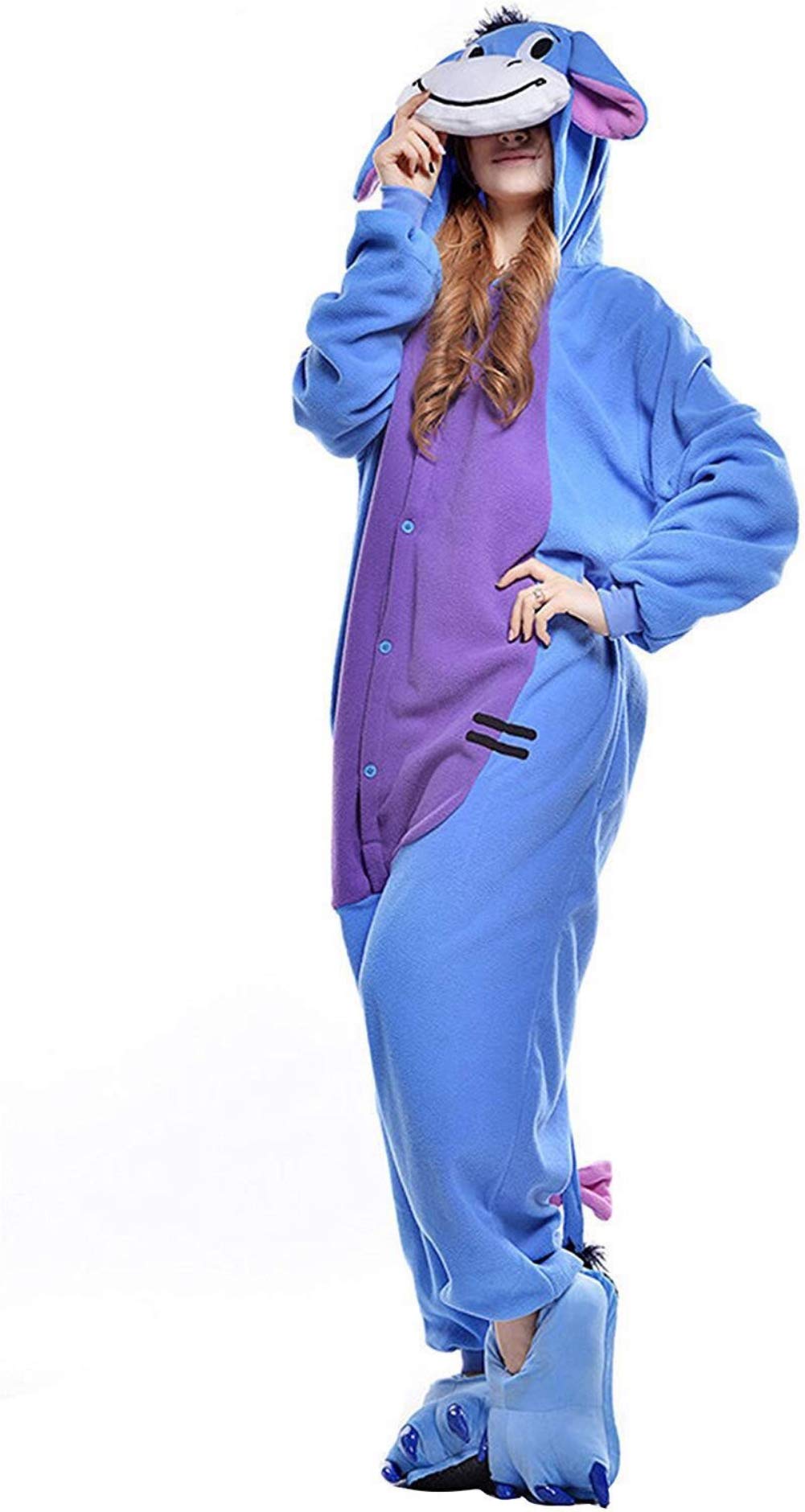 Disfraz de animal unisex para adultos, disfraz de Halloween, pijama Eeyore color azul