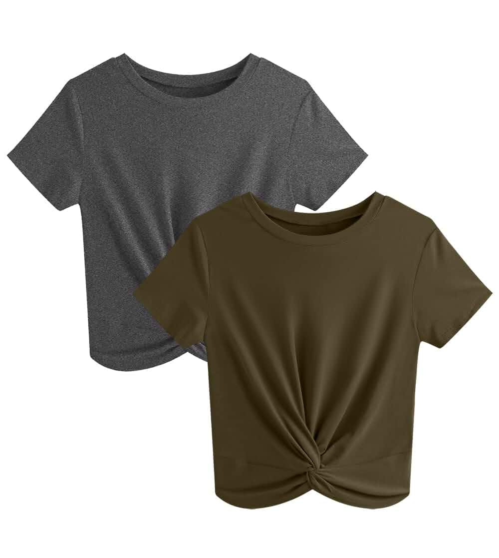 JINKESI Women's 2/3 Pack Twist Front Crop Tops Short Sleeve T-Shirt Casual Crew Neck T-Shirt,Trendy Basic Crop Tops,Stylish Going Out Top For Daily Travel Summer Casual Outfits