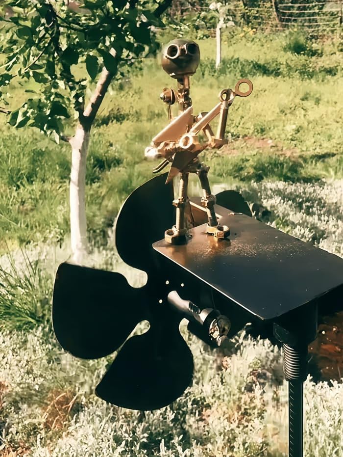 Handmade Metal Bassist Windmill, Percussionist Music Figurines and Statues, Rockin Art Figurine Windmill for Yard, Wind-Powered Kinetic Sculpture, Wind Spinners for Lawn Garden Patio Decor (A)
