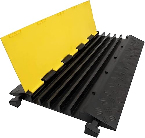 Miniatura 14 de CXRCY Paquete de 2 rampas protectoras de cable de goma de PVC de 3 canales, capacidad de 44000 libras, resistente a la velocidad, para manguera