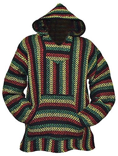 Baja Joe Striped Rasta Hoodie Woven Eco-Friendly Pullover (XXX-Large, Rasta)