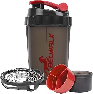 Belwalk Pack Shaker Bottle BPA Free-Easy Grip-Leak Proof Flip Cap-Stainless Steel Ice Shaker Ball, Visible Measuring,16 Oz (500 ML) Drink Shaker Cup, chubs Mixer, Mix with Any Liquid, Shaker Bottle