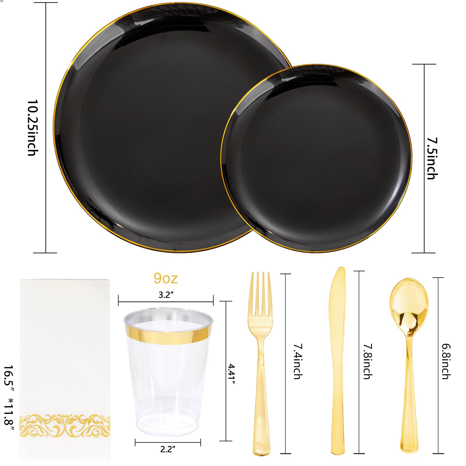 Supernal 350 Piece Black & Gold Dinnerware Set -2 Supernal 350 Piece Black & Gold Dinnerware Set -2